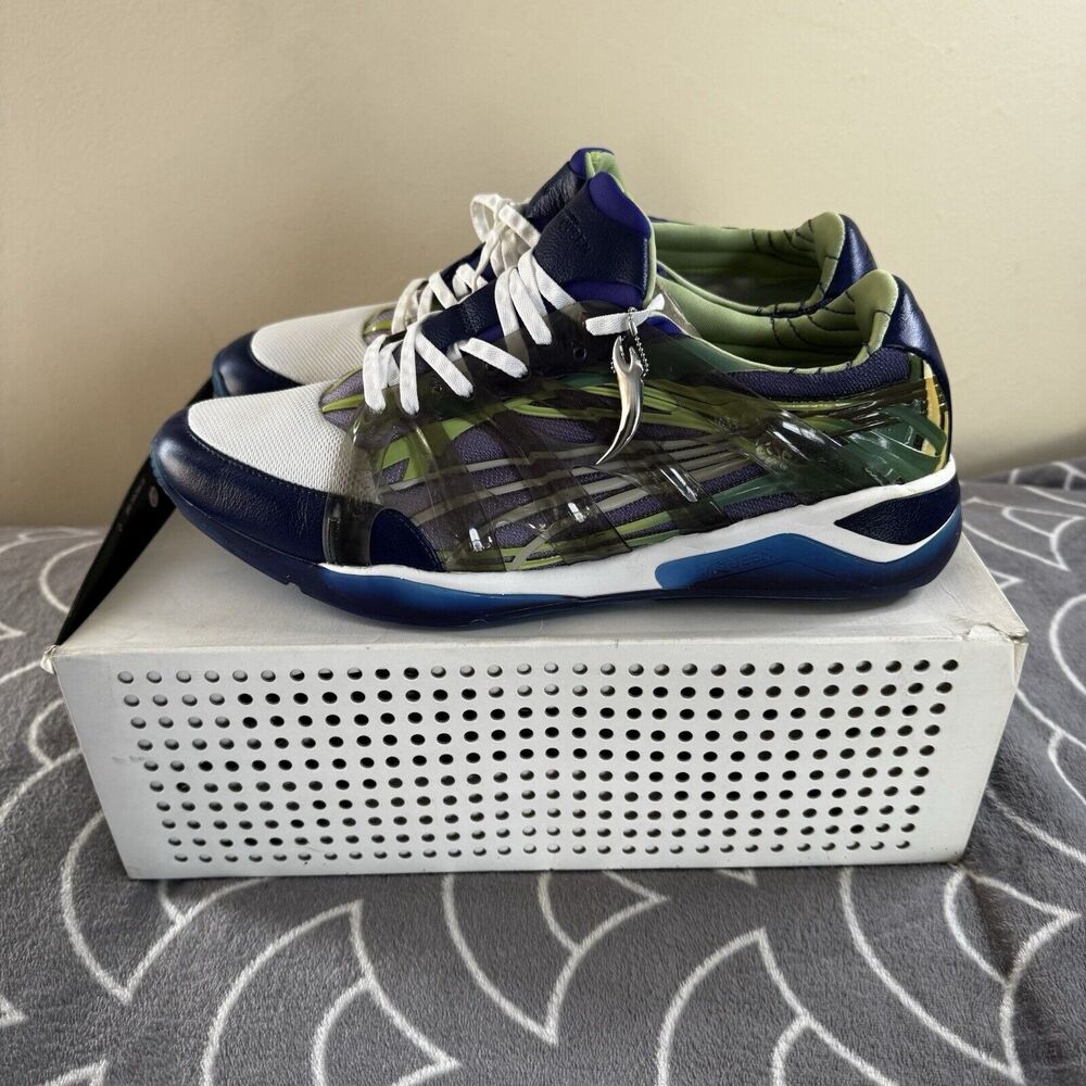 Alexander McQueen Navy, White & Green Transparent-Panel Sneakers